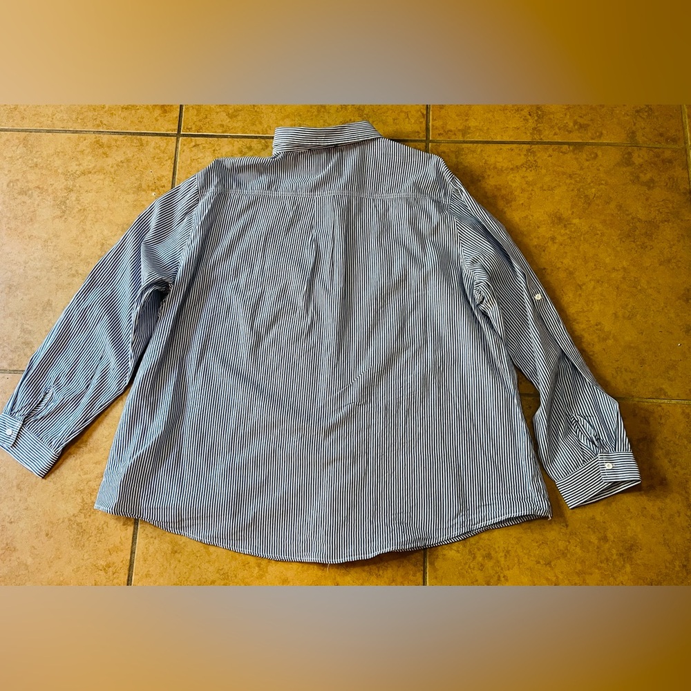 Andree By Unit Striped Cotton Button Front Top W/Embroidery, Roll Sleeves 2X - Picture 4 of 4